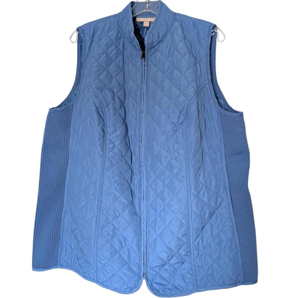 Woman Within Vest Womens Medium 14/16‎ Blue Quilted Zip Front Mock Neck Stretch - Picture 2 of 10
